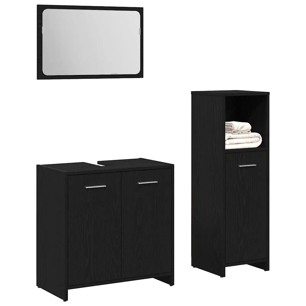 Set di mobili per il bagno 3 pcs Rovere Nero Legno multistrato 3332510