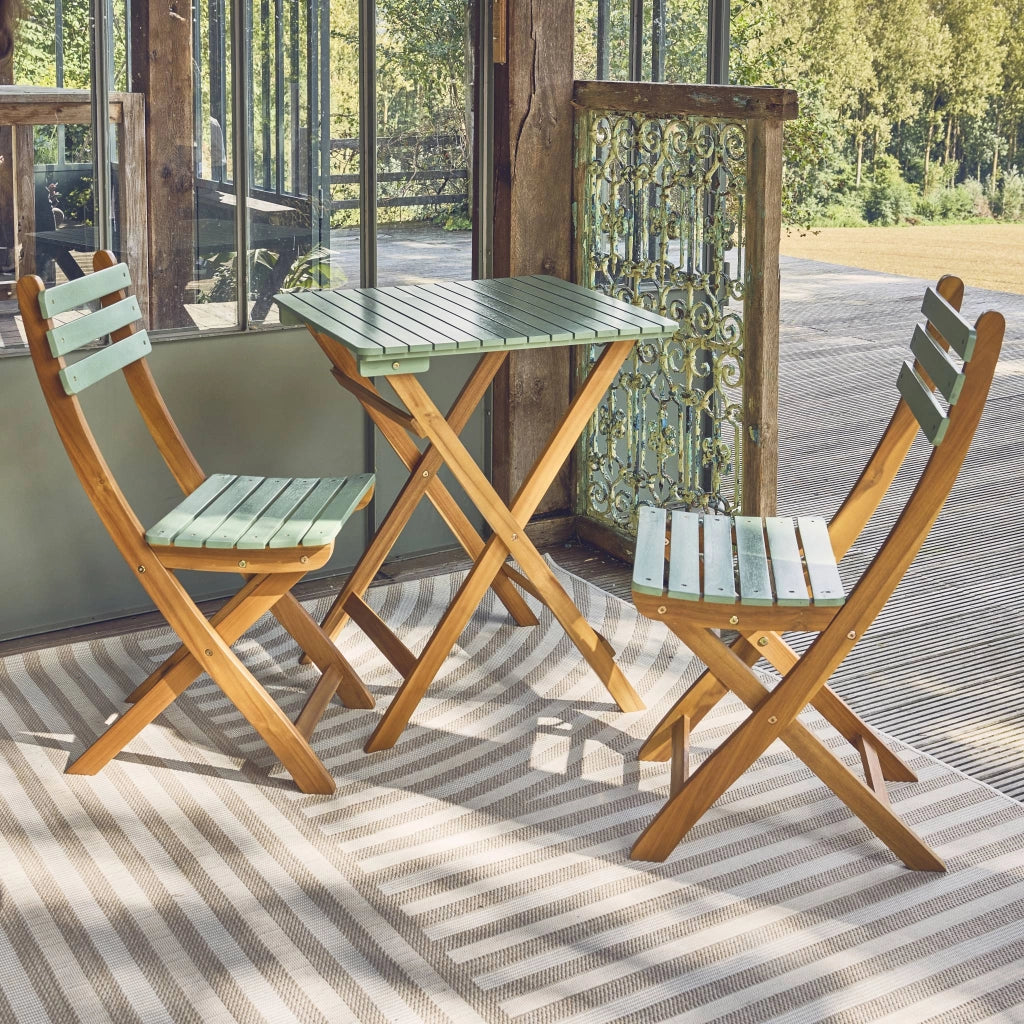 Set tavolo da giardino in legno di acacia con 2 sedie pieghevoli,