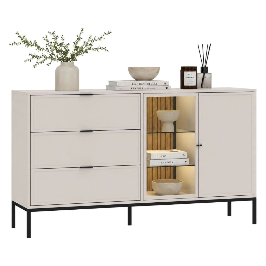 Madia Leriti, Credenza 3 Cassetti, 150x40x92h cm Beige Cashmere