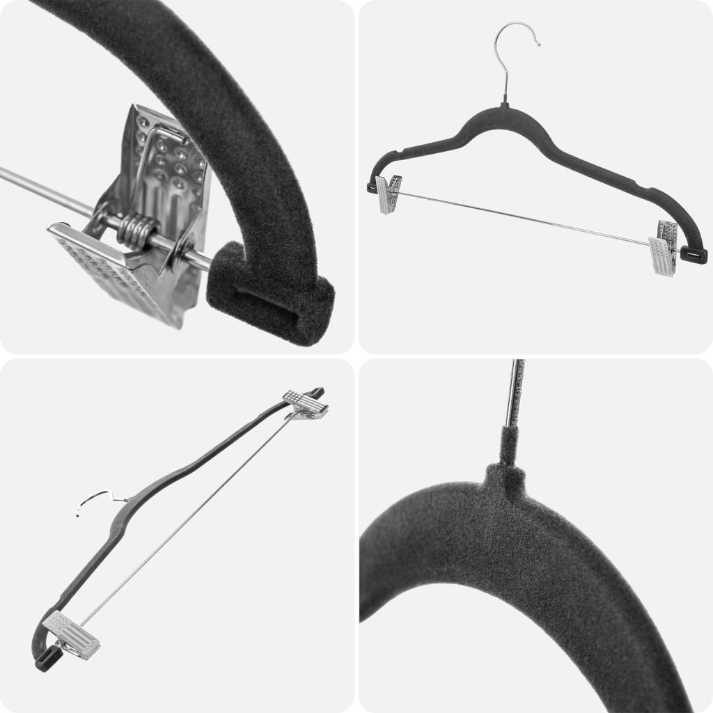 Grucce appendiabiti KADAX con clip per armadio, floccate, 12 pezzi
