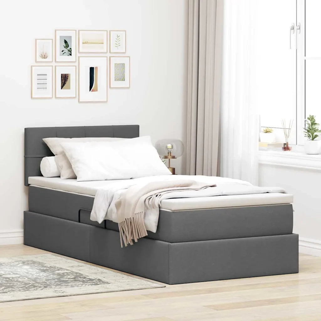 Letto con contenitore e LED Grigio scuro 90 x 200 cm Tessuto