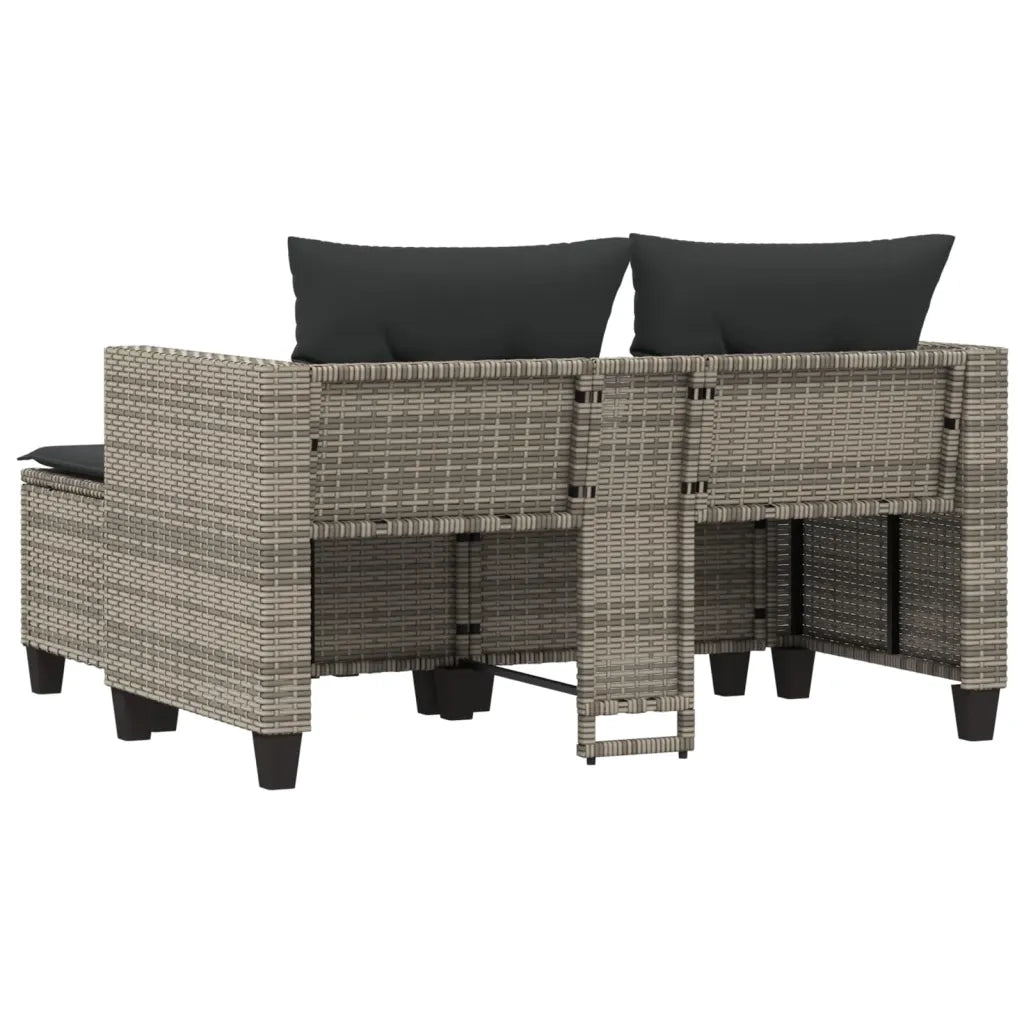 Divano da Giardino 2 Posti con Sgabelli-Sofa da Giardino-Divano da esterno Grigio in Polyrattan 194554