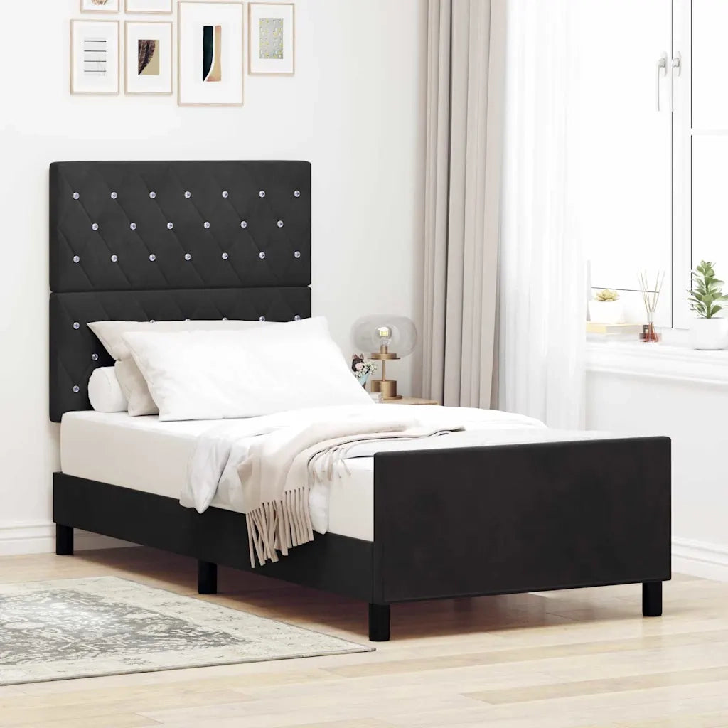 Letto a molle con testiera Nero 100 x 200 cm Velluto