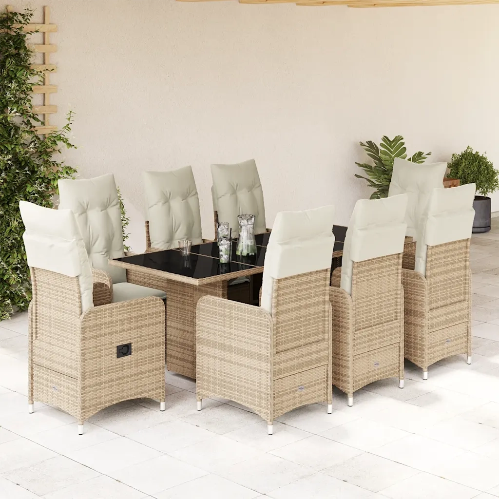 Set da Bistrò da Giardino 9 pz con Cuscini Beige in Polyrattan 3277106