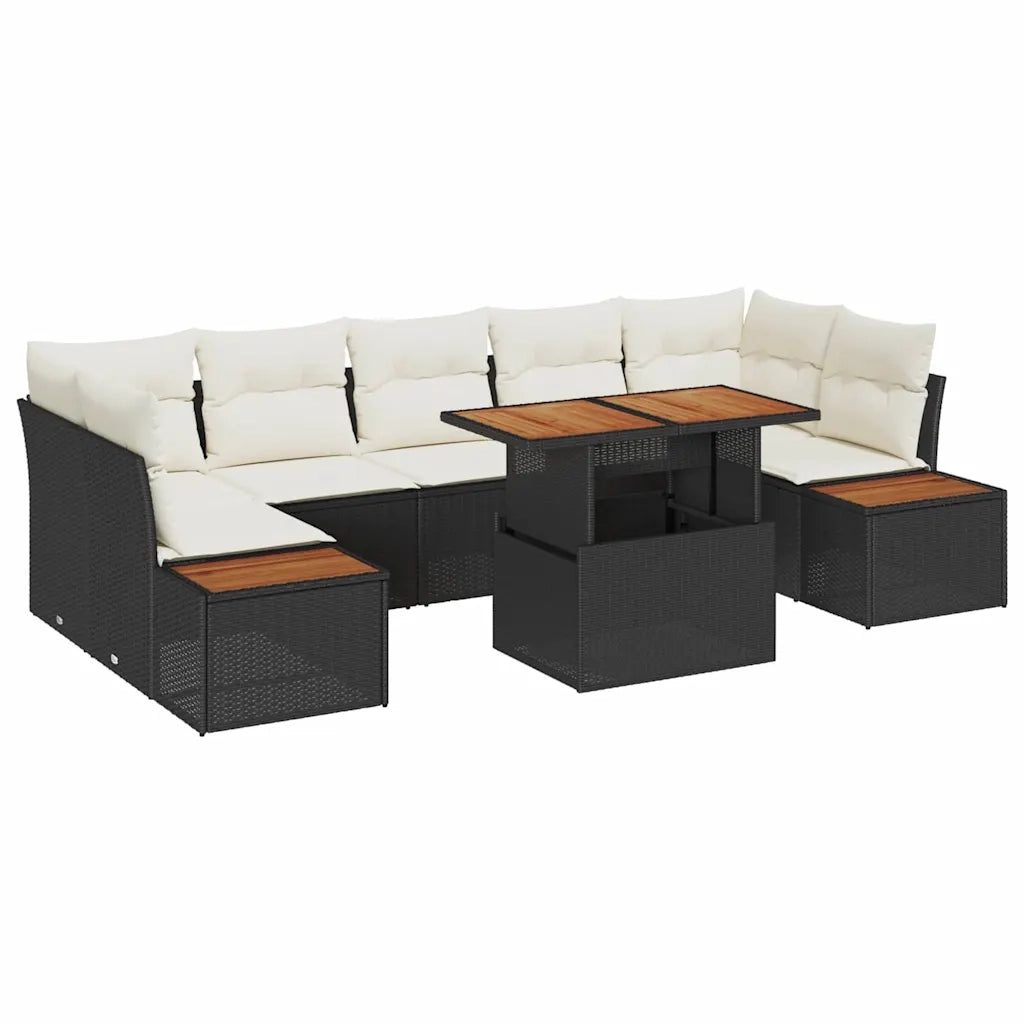Set da Pranzo per Giardino con cuscino 8 pcs Nero e Beige