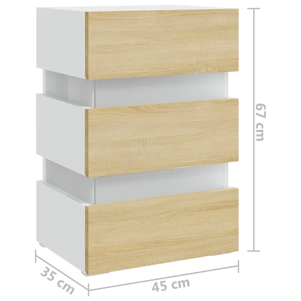 Comodino con Luci LED Bianco e Sonoma 45x35x67cm in Multistrato 326845