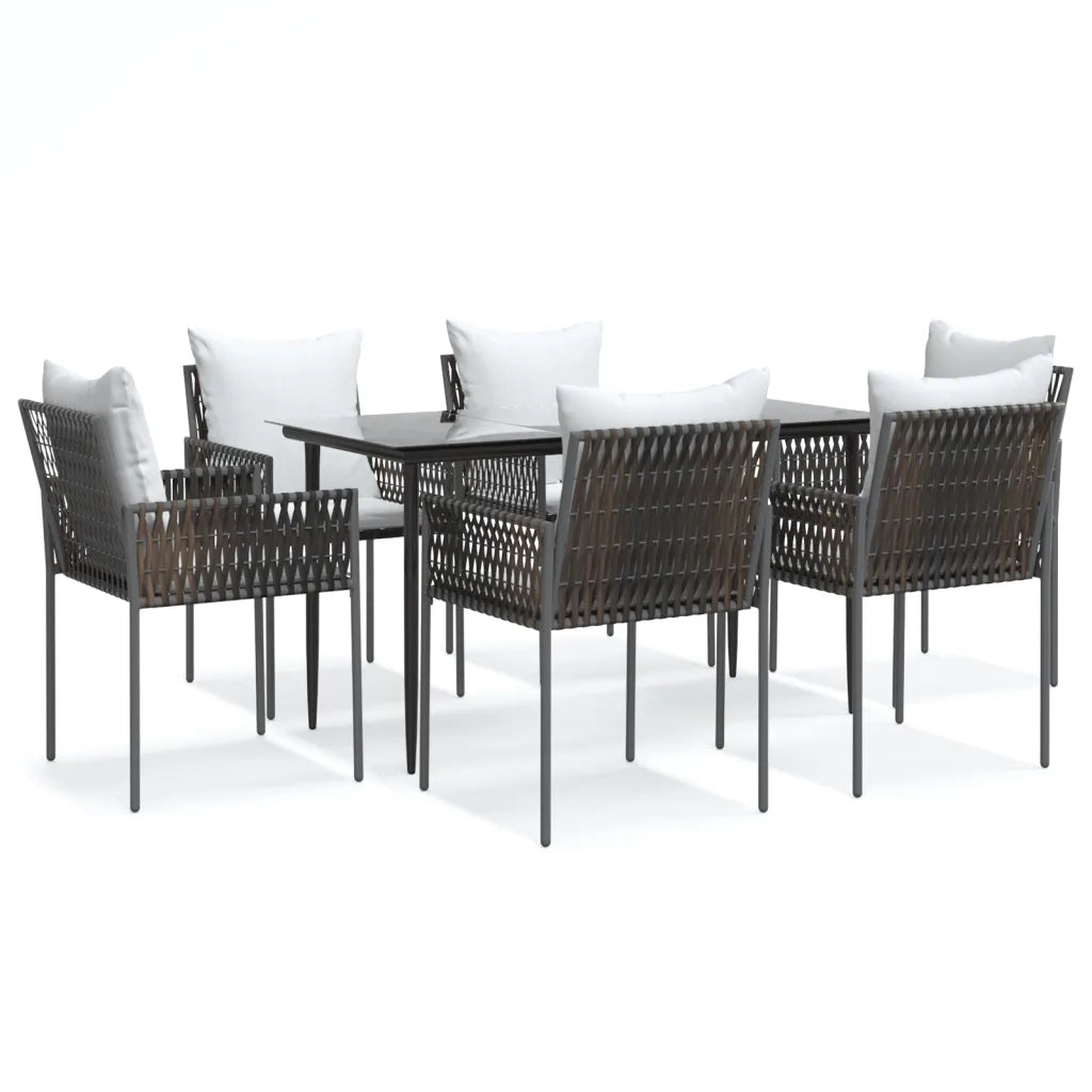 Set Pranzo da Giardino 7 pz con Cuscini in Polyrattan e Acciaio 3187054