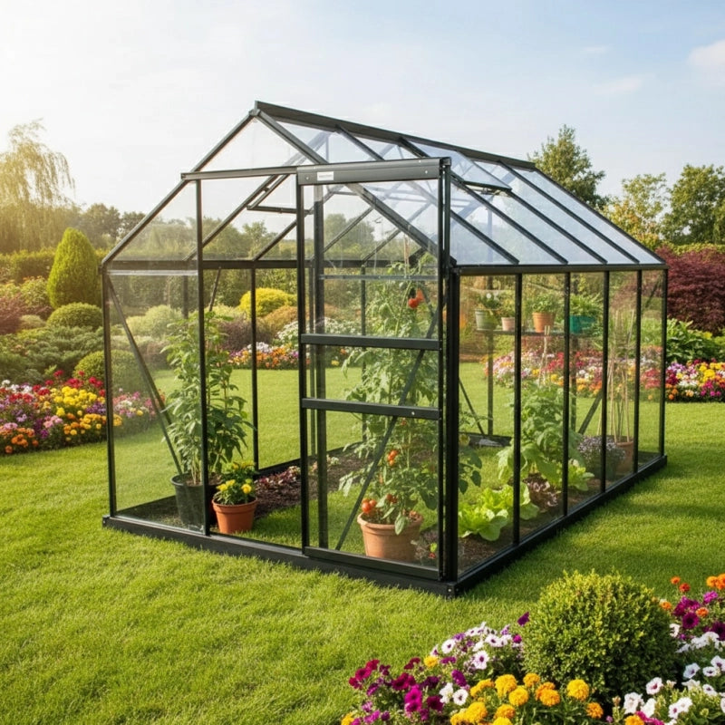 Serre en verre  SEKURIT 108 4 mm  + Base - 7,42 mÂ² - Gris anthracite