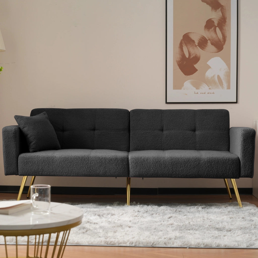 Divano letto con angolo regolabile - Zephmum- Gambe dorate, cuscini e tasche laterali