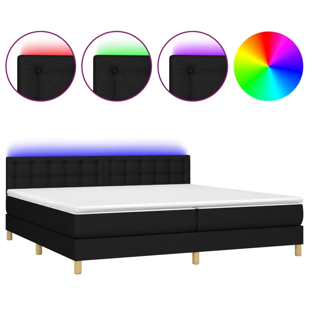 Letto a Molle Materasso e LED Nero 200x200cm in Tessuto 3134063