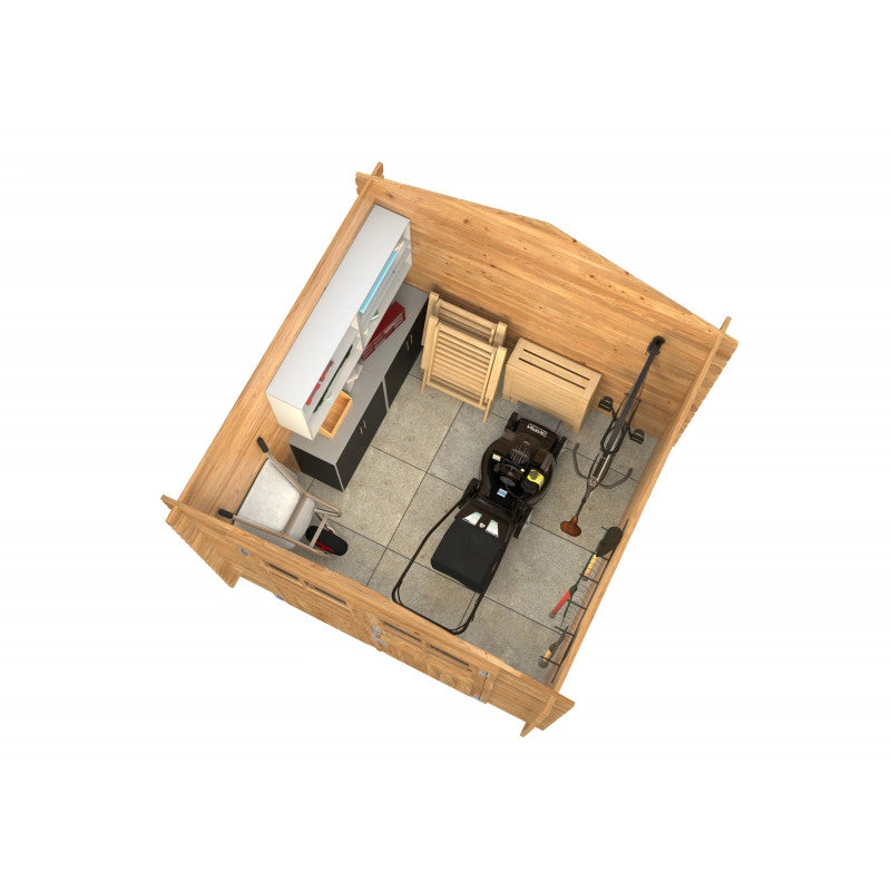 Casetta da giardino in legno impregnato 250x250 cm con pareti 28 mm e porta doppia con vetro, casetta esterna 5 m² - Esterni da Vivere