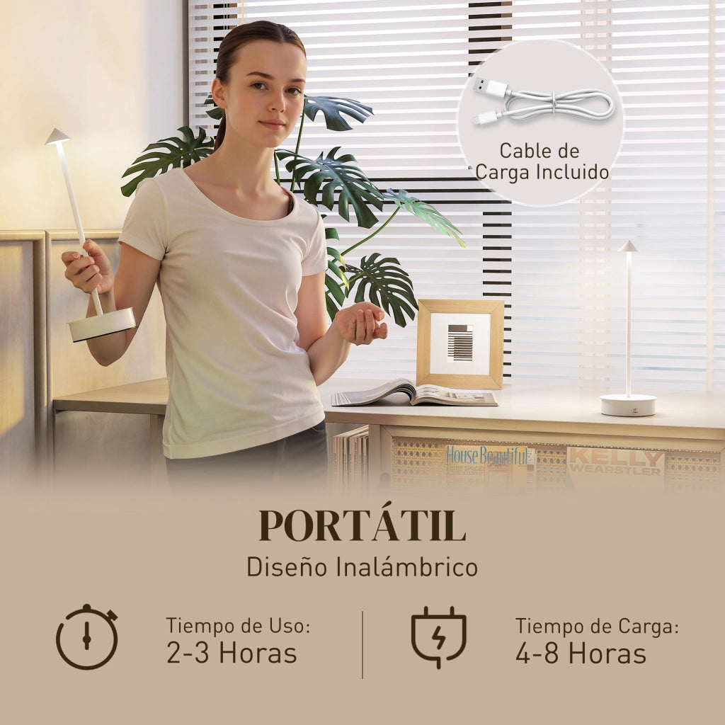 Lampada da Tavolo LED Ricaricabile USB Touch Dimmable 2 Pezzi ¨C Minimal ¨C ?10x30 cm Bianco