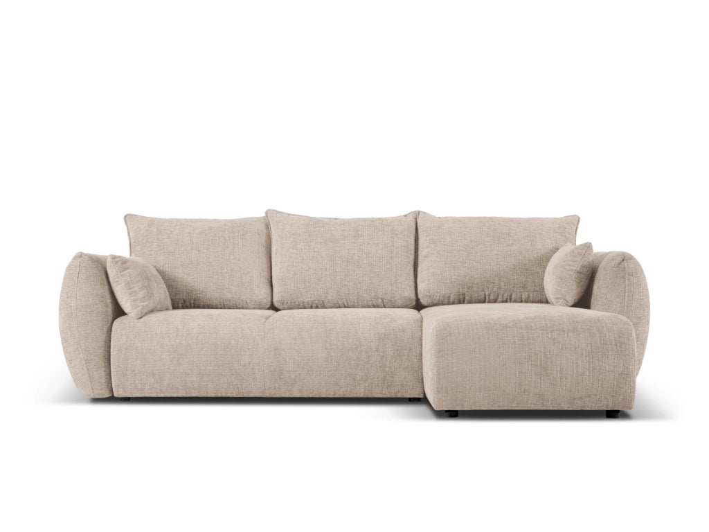 Cosmopolitan Design - Divano convertibile angolare destro con contenitore "Matera" 4 posti in ciniglia beige 