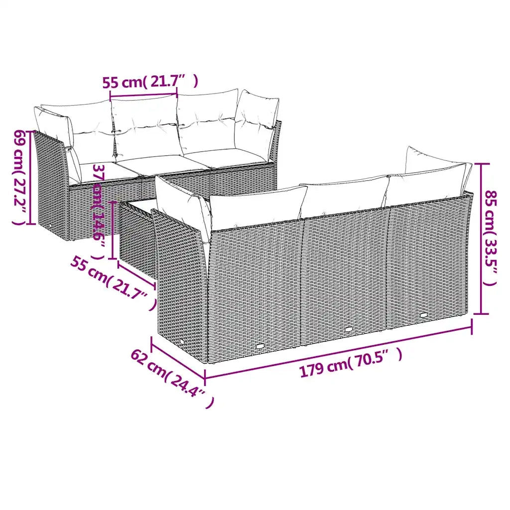 Set Divani da Giardino 7 pz con Cuscini Marrone in Polyrattan 3249102