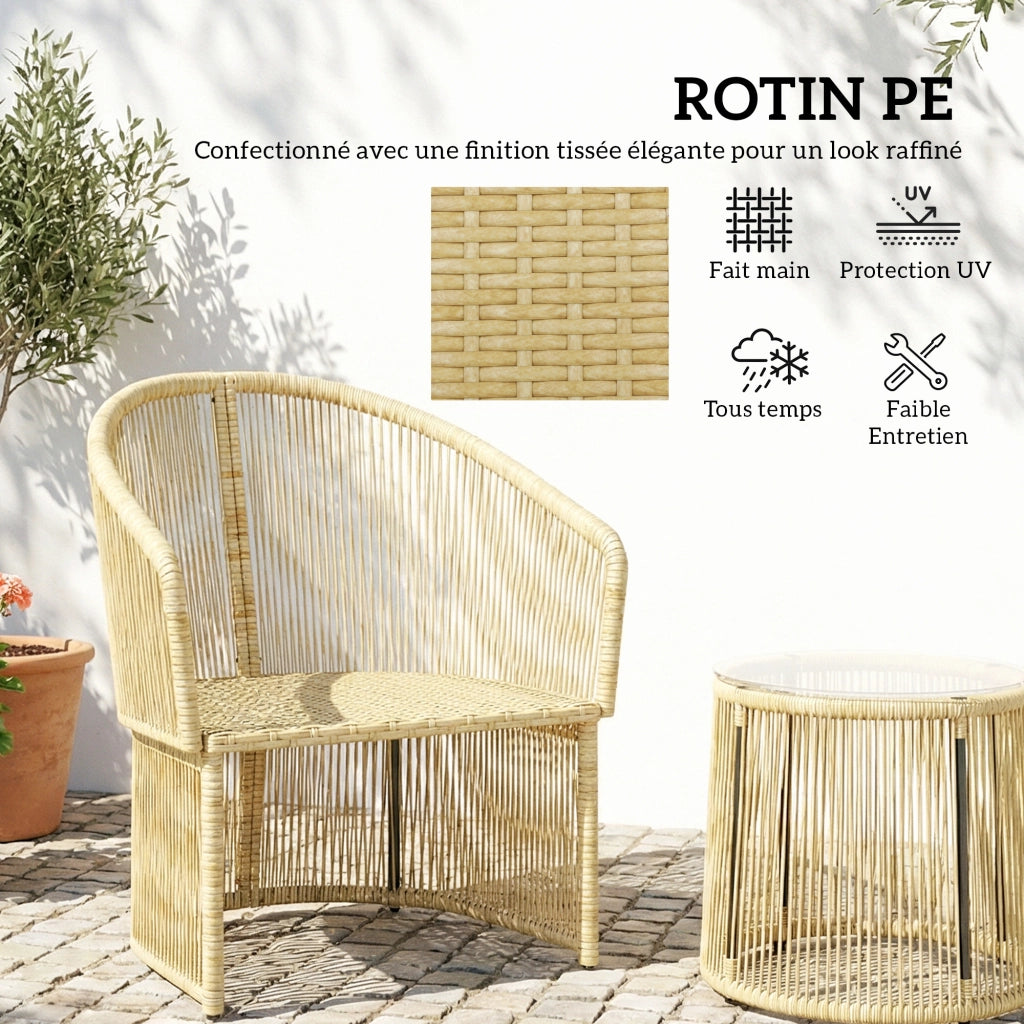 Set tavolo e sedie da esterno in polyrattan con cuscini ¨C Minimal ¨C crema