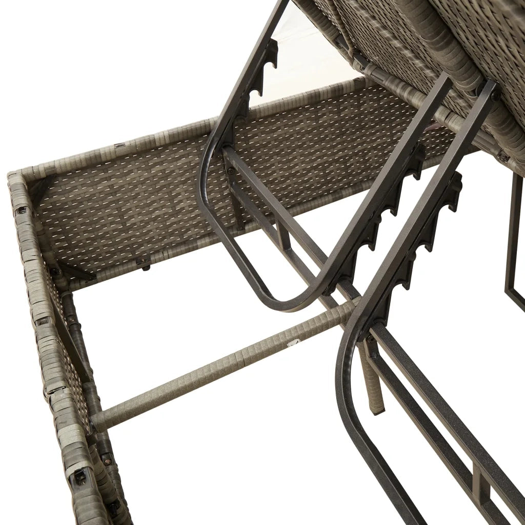 Lettino Prendisole Doppio Cuscini e Parasole Grigio Polyrattan 368083