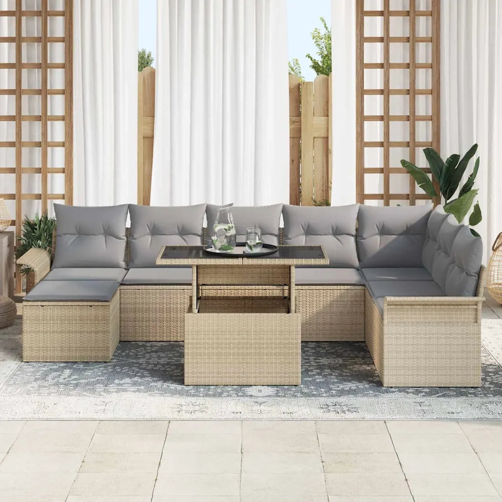 Set Divano da Giardino con cuscino 9 pcs Beige polyrattan 3348336