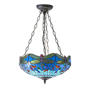 Lampadario sospensione Tiffany libellula blu 3xE27