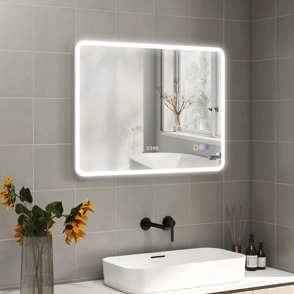 Specchio da Bagno con Luce LED ¨C Minimal ¨C Bianco 80x60 cm