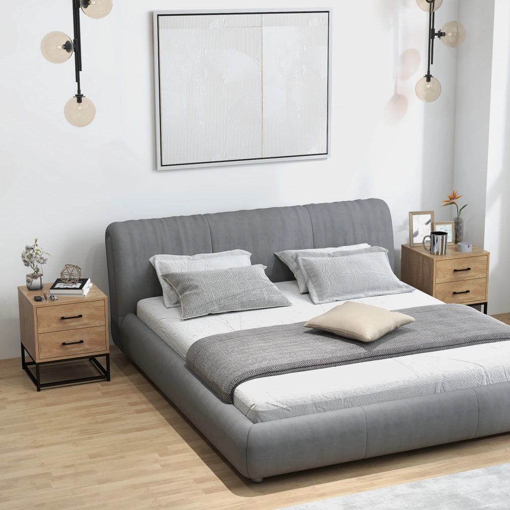 Comodino con 2 Cassetti Stile Industriale ¨C Minimal ¨C Legno e Acciaio