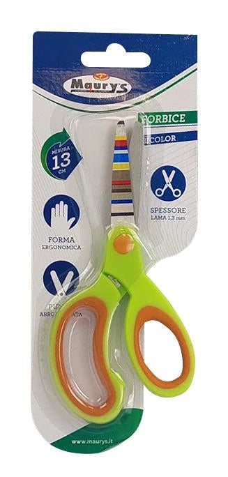 FORBICE BICOLOR CON PUNTA ARROTONDATA 13 CM CON MANICO IN PLASTICA BICOLOR