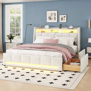 Letto con cassetti - Xylo - 140x200 cm - Lino Beige - Luci ambientali telecomando USB