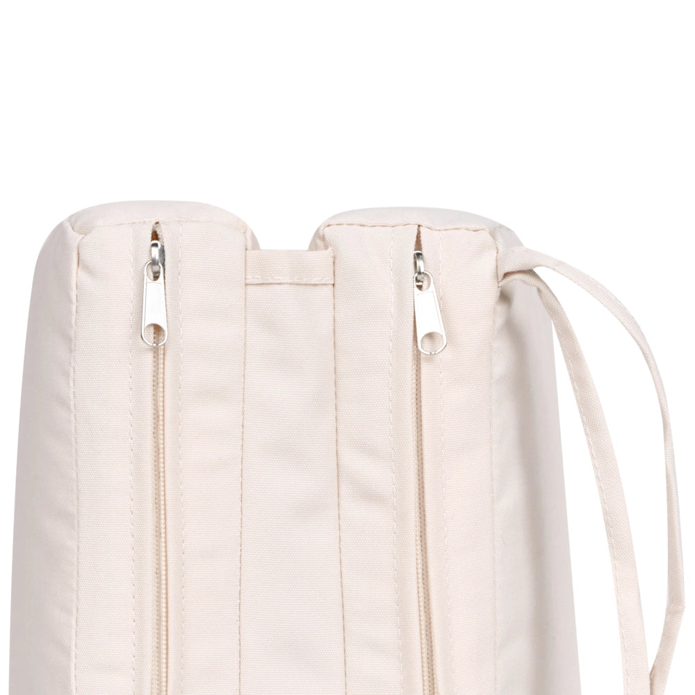 Lettino prendisole beige in alluminio con cuscino in tessuto, ruote e schienale regolabile