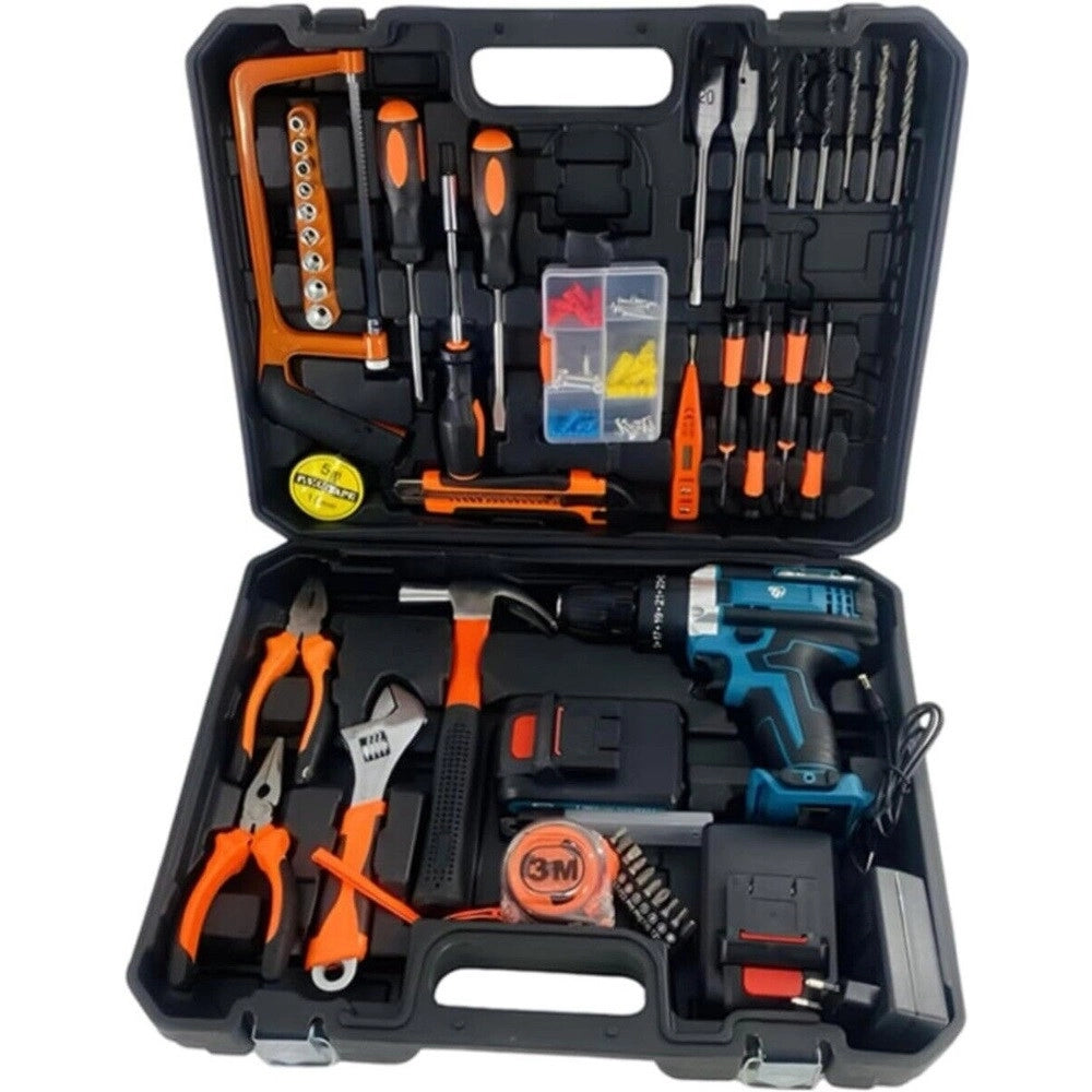 Trade Shop - Kit Da 100 Pezzi Completo Di Attrezzi Con Trapano Avvitatore A Batteria Valigietta -