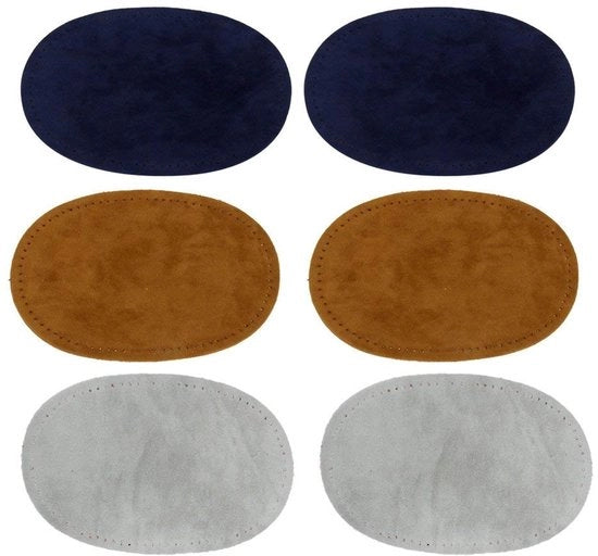 Elleboogpatches ovale naaibare stoffe 6-delighe - 14 x 9 cm - per la riparazione/decorazione con fori preformati - stoffe patches