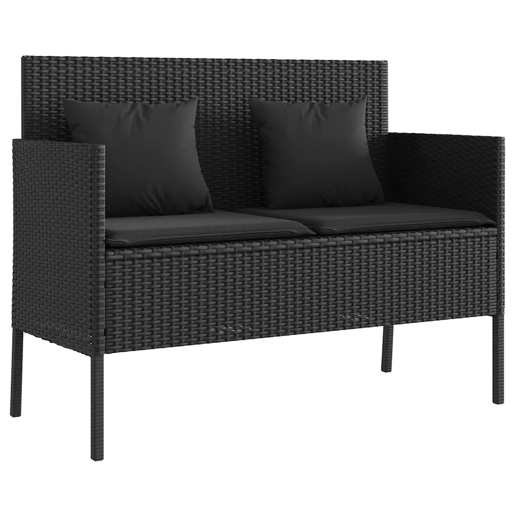 Panca da Giardino con Cuscini-Sgabello-Panca da esterno Nera in Polyrattan 738325