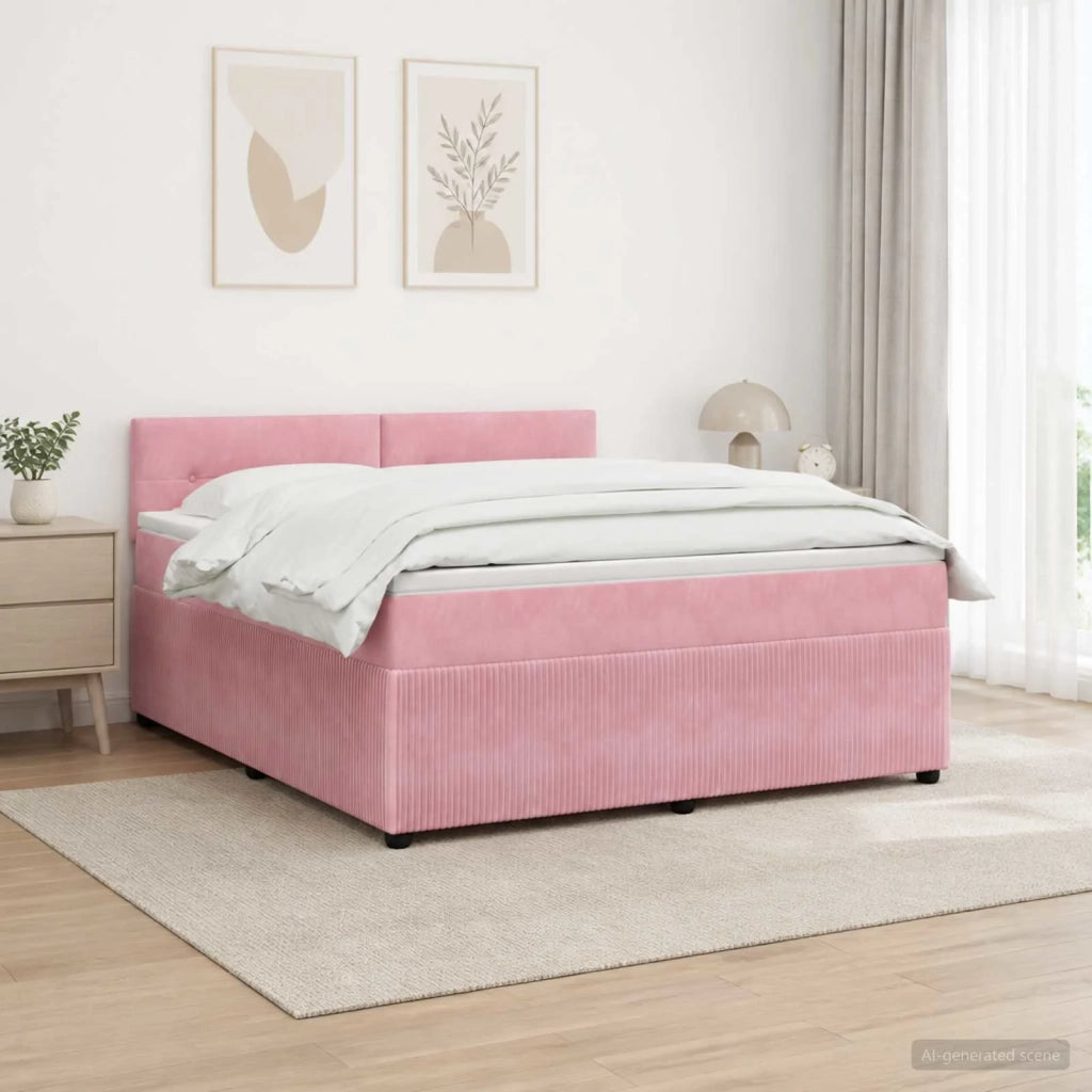 Letto box spring con materasso Rosa 140 x 200 cm Velluto 3451696