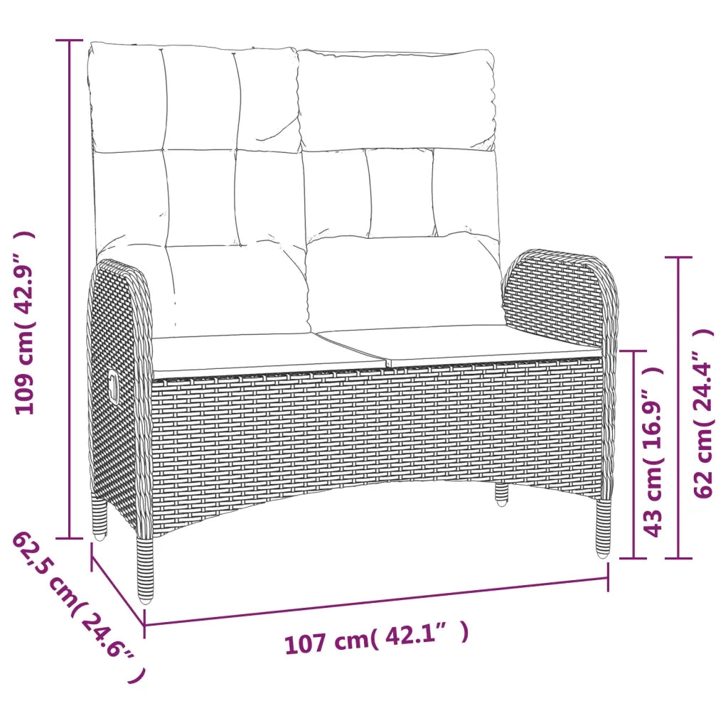 Set da Pranzo da Giardino 3 pz con Cuscini in Polyrattan Grigio 3185092