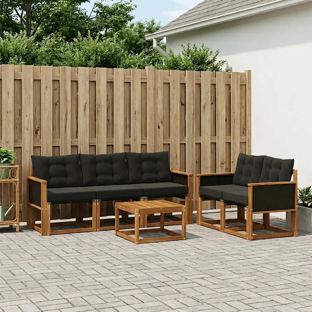 Set di divani da esterno con cuscino 6 pcs Naturale e Nero 3381768