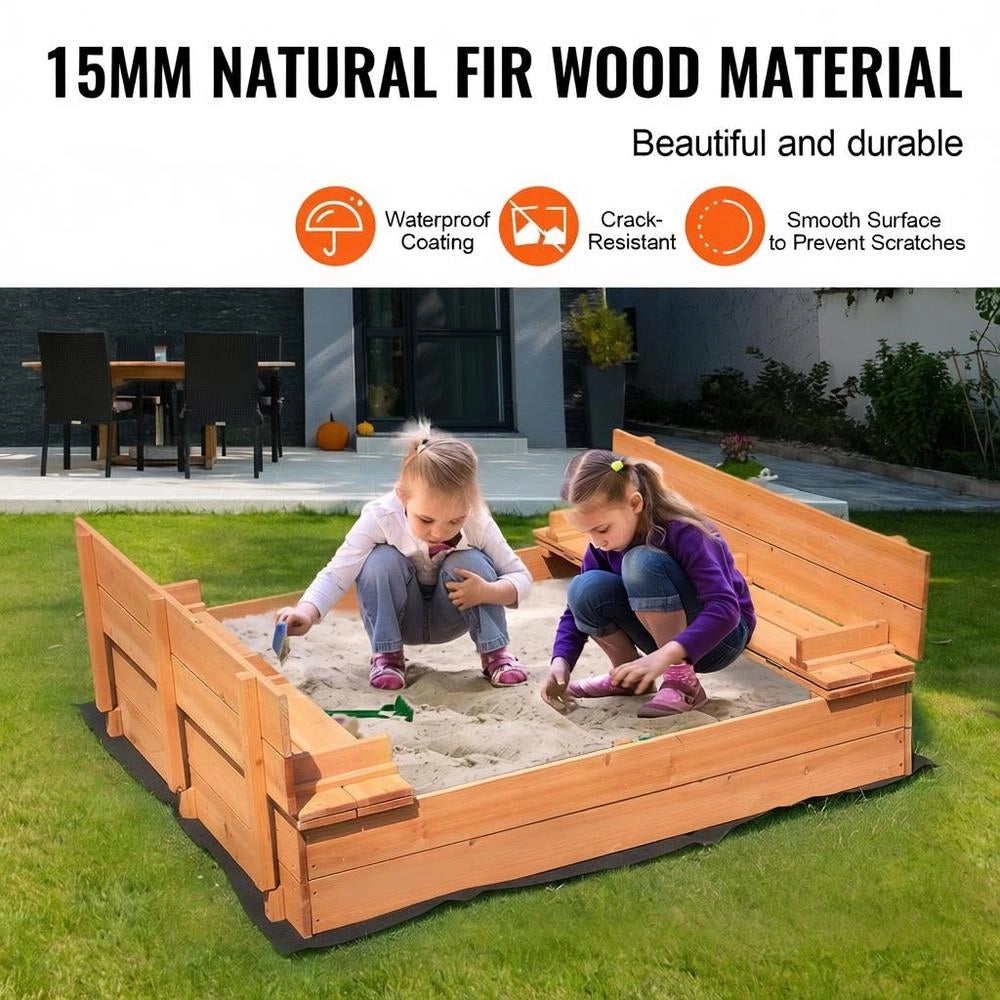 Sabbiera Legno 1330x1200x430mm Panche Pieghevoli Fondo Legno Naturale Cortile Spiaggia 3-12 Anni