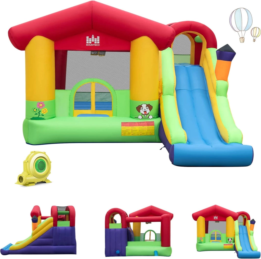 Castello Gonfiabile per Bambini, Casa Gonfiabile con Scivolo, Trampolino e Canestro da Basket, 50 Palline Colorate e Soffiatore, Con Borsa di Trasporto e Kit di Riparazione, 325 x 290 x 205 cm