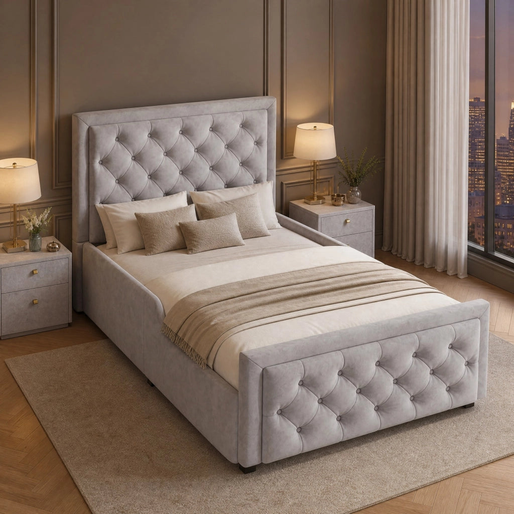 LETTO imbottito 90x200 cm con contenitore idraulico, velluto grigio