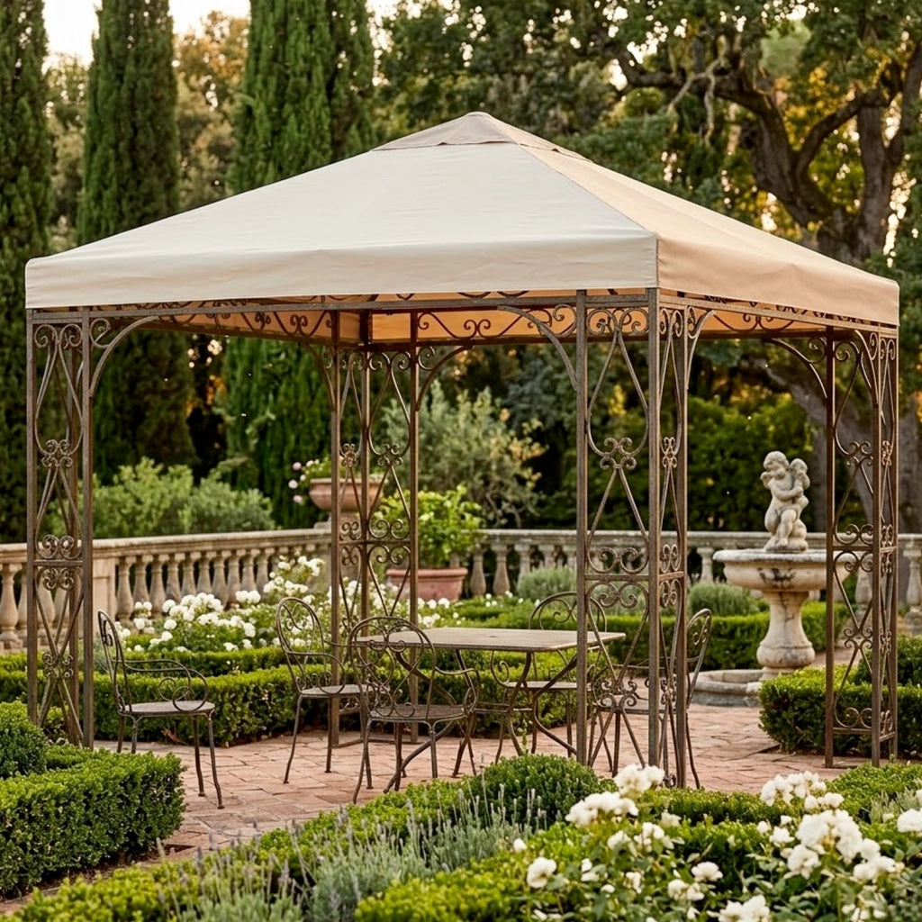 Telo Gazebo 3x4 Metri Ricambio Impermeabile In Poliestere PVC Con Velcro Rinforzato Protezione UV Per Giardino Terrazza Veranda Outdoor 300 X 400 Cm Beige