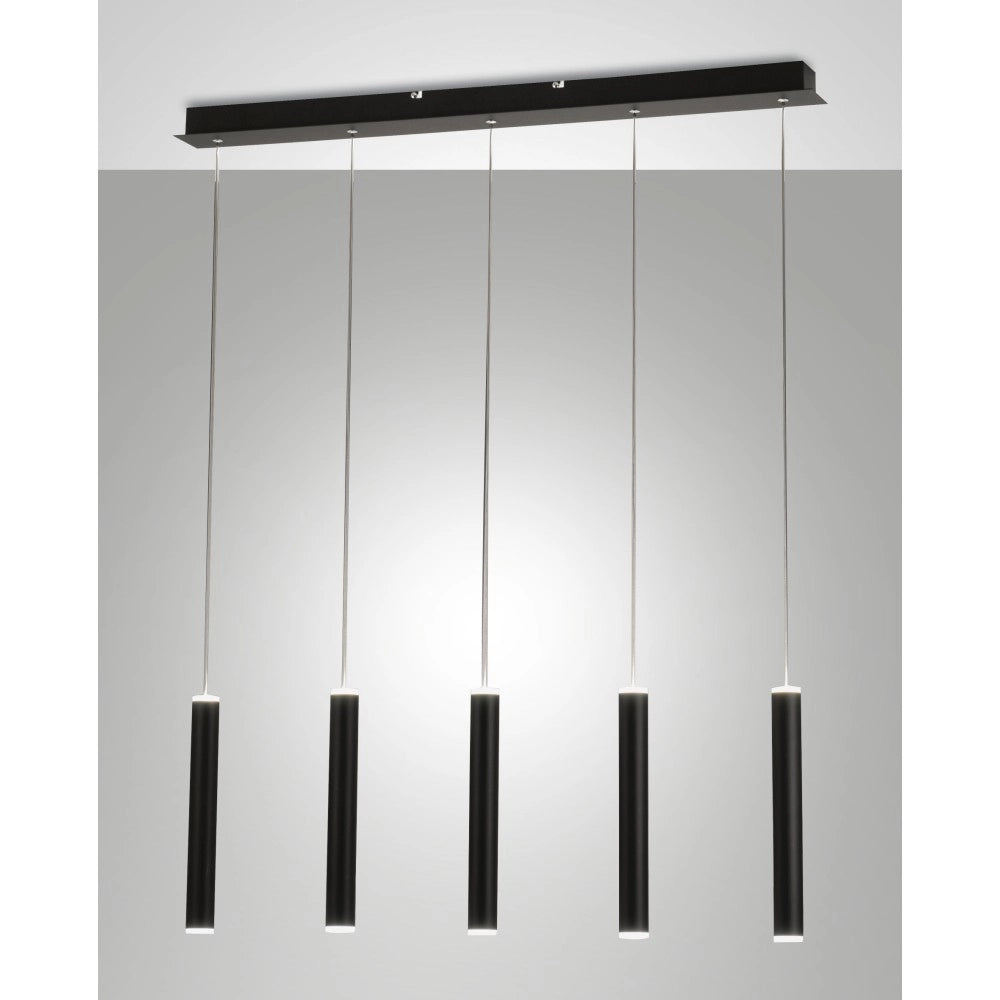 Lampada a sospensione Prado 5 luci Fabas Luce - LED 33 W dimmerabile - Nero opaco Design lineare