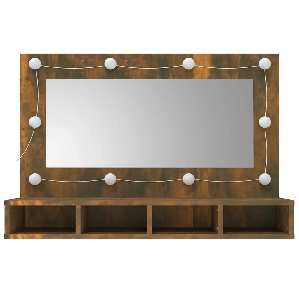 Mobile a Specchio con LED Rovere Fumo 90x31,5x62 cm 820457