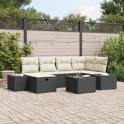 Set Divano da Giardino con cuscino 7 pcs Nero polyrattan