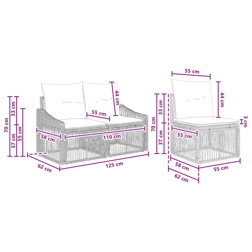 Set Divano da Giardino 3 pz Nero polyrattan 3435922