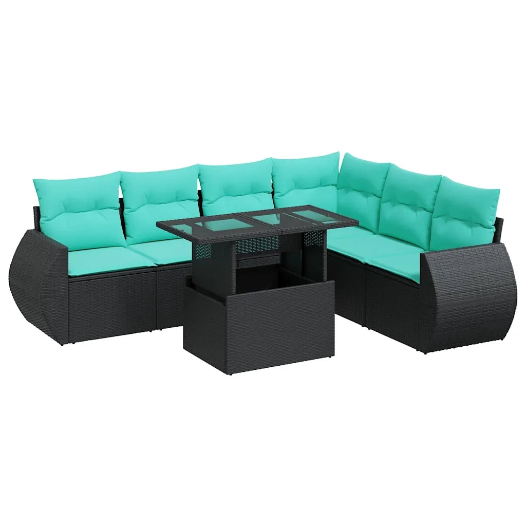 Set Divani da Giardino con Cuscini 7pz Nero Polyrattan Acacia 3326648