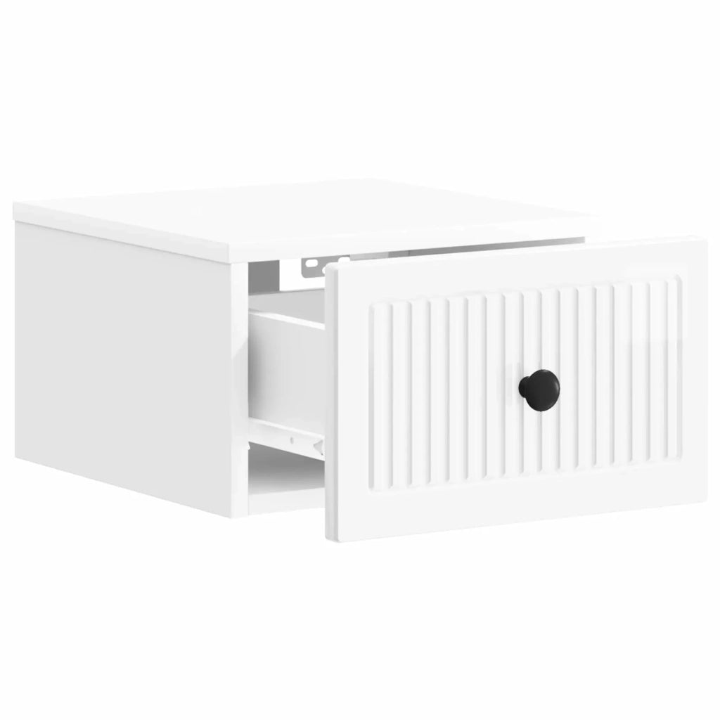 Set di 2 Comodini | Armadio da Notte | Mobiletto da notte a muro Bianco Lucido 33 x 34,5 x 20 cm