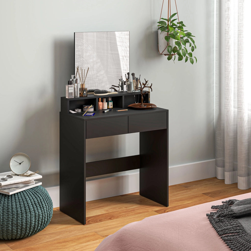 Tocador con specchio 2 cassetti 3 scompartimenti ¨C Minimal ¨C Nero 75x38x135 cm