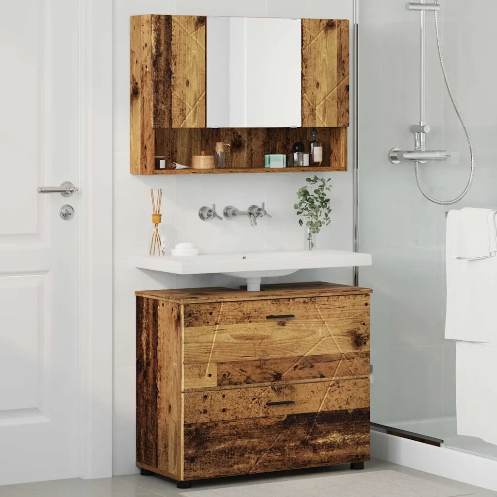 Set di mobili per il bagno con cassetto 2 pcs Legno vecchio 3393021