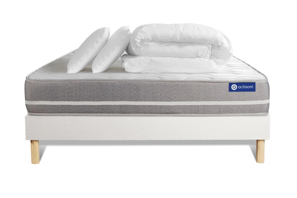 Pacchetto letto completo - Materasso 160x200cm + Box spring con doghe (kit) + 2 cuscini + Piumino - Actimemo Touch