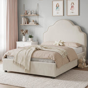 LETTO imbottito per bambini 90x200 cm beige in lino con rete inclusa