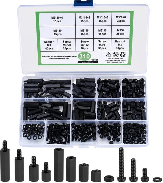 Flesselli M3 Nylon - 310 Pezzi - Supporti di Spinta - affidabili e duraturi - Resistente alla Corrosione - Resistente allo Sfregamento - Ideali per il Fai da Te - Materiale di Attacco