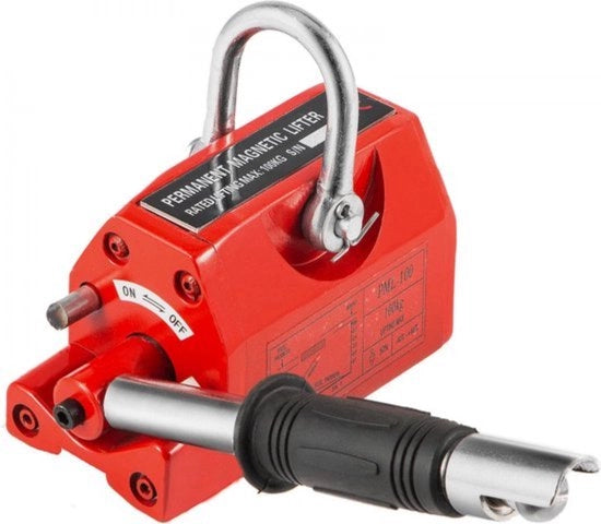 Lifter Magnetico - 100 Kg - Rosso - Per Piastre di Acciaio e Cilindri - 135x67 Mm