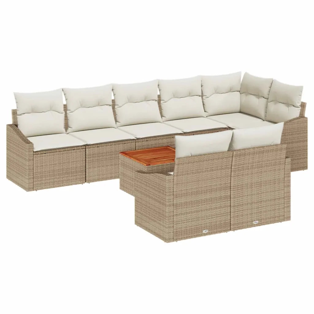 Set Divano da Giardino 9 pcs Beige e Crema polyrattan